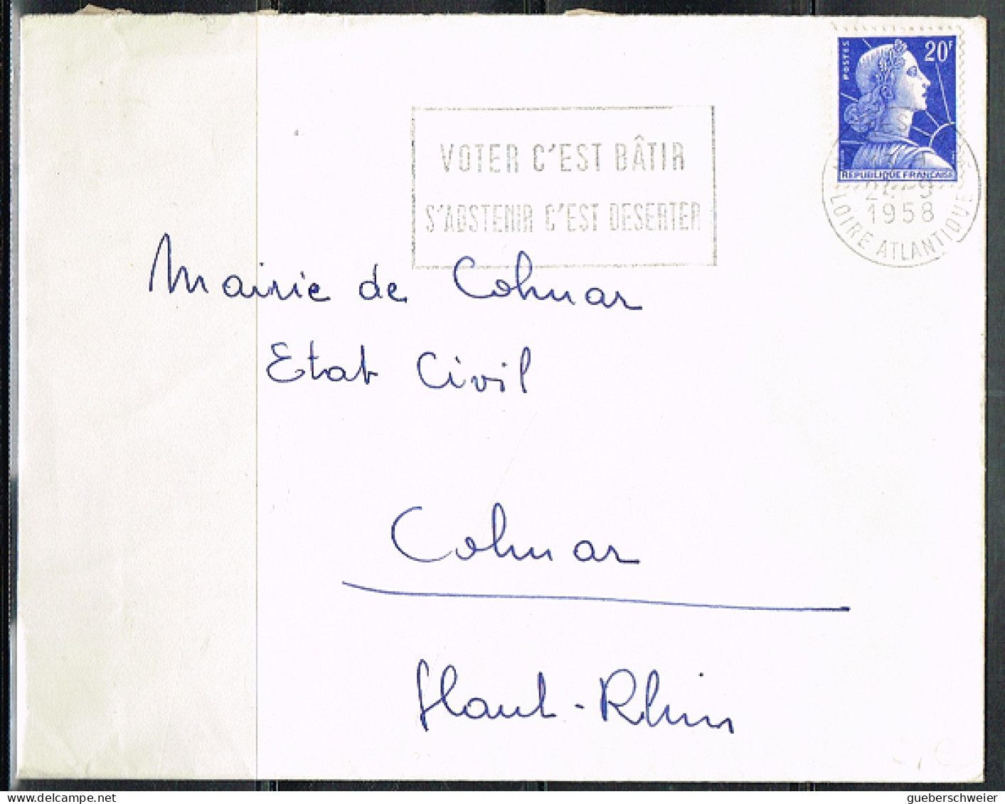 POL-L38 - FRANCE Flamme Sur Lettre De Nantes 1958 "Votez C'est Bâtir S'abstenir C'est Déserter" - Mechanical Postmarks (Advertisement)