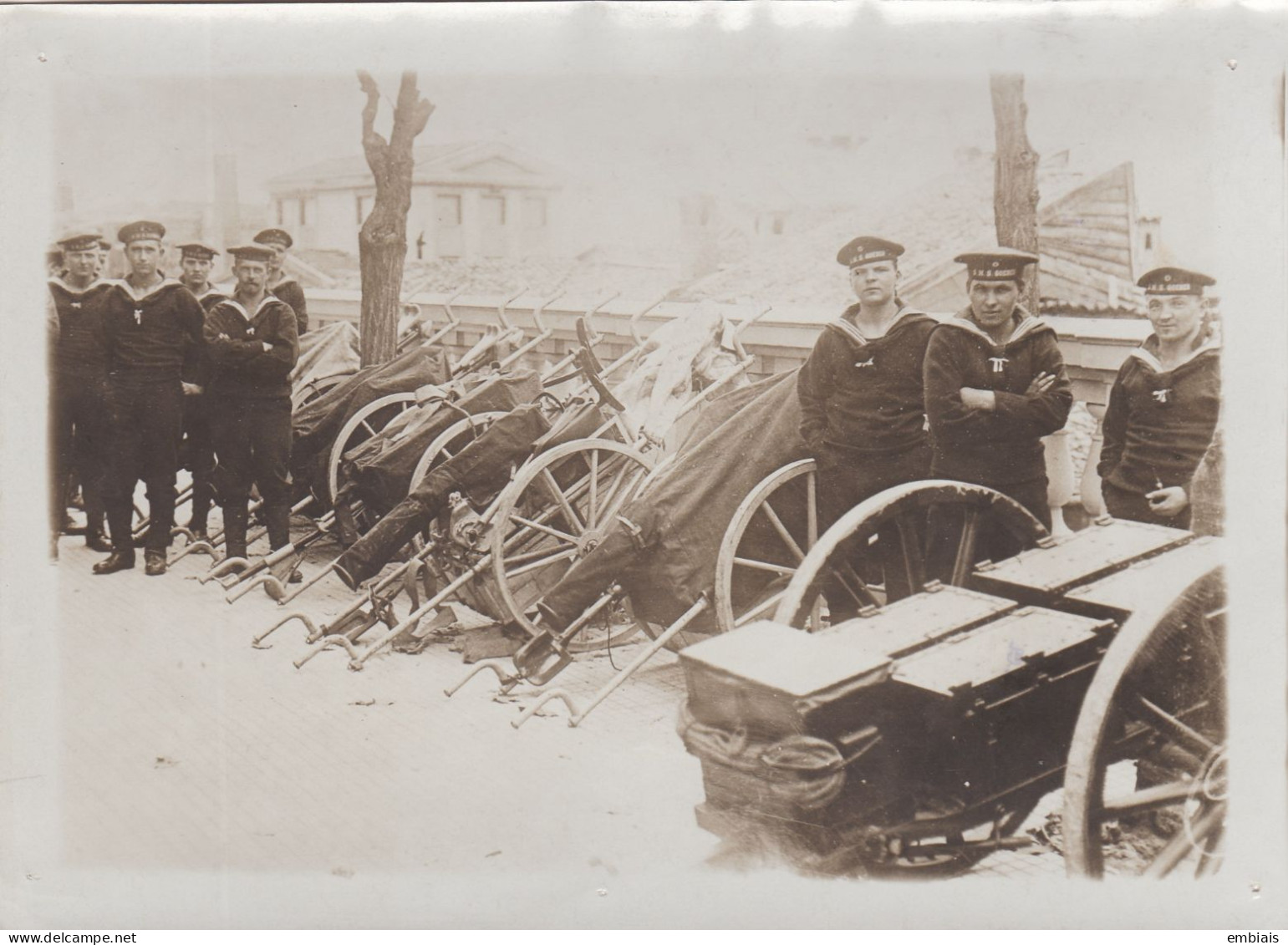 MARINE IMPERIALE ALLEMANDE 1912 - Photo Originale Les Marins Allemands Du S.M.S GOEBEN Et Leurs Canons à Constantinople - Boats