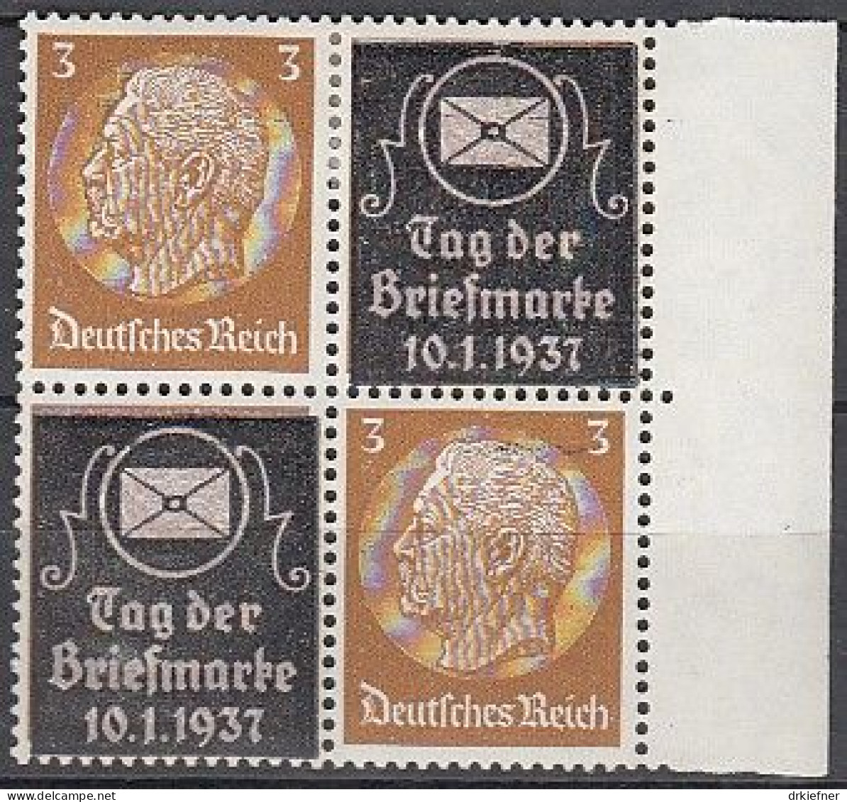DR  513, 4erBlock, Privater Aufdruck, Ungebraucht *, Tag Der Briefmarke, 1937 - Se-Tenant