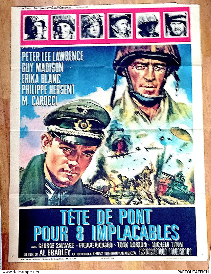 Affiche Ciné TETE DE PONT POUR 8 IMPLACABLES (TESTA DI SBARCO PER OTTO IMPLACABILI) A.BRESCIA 1968 Pierre RICHARD 60X80 - Manifesti & Poster