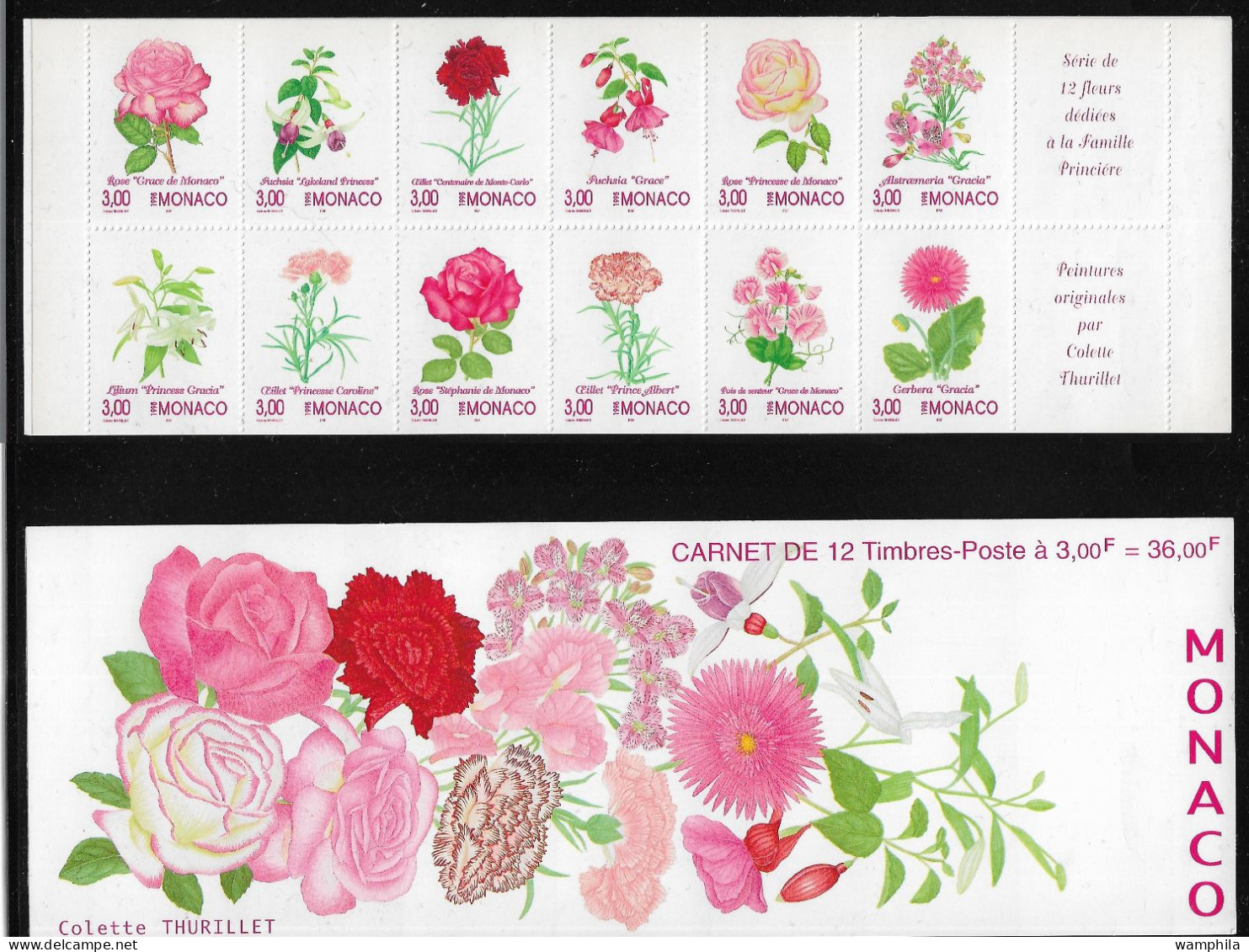 Monaco 1995. Carnet N°12, Fleurs, Roses, Oeillets, Fuchsias, Etc... - Roses