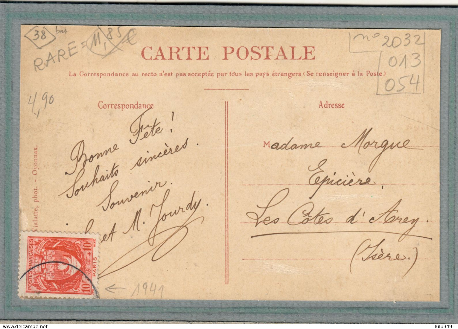 CPA (38) AVENIERES - Carte Souvenir: Il M'est Doux De Vous Les Offrir - 1941 - Other & Unclassified