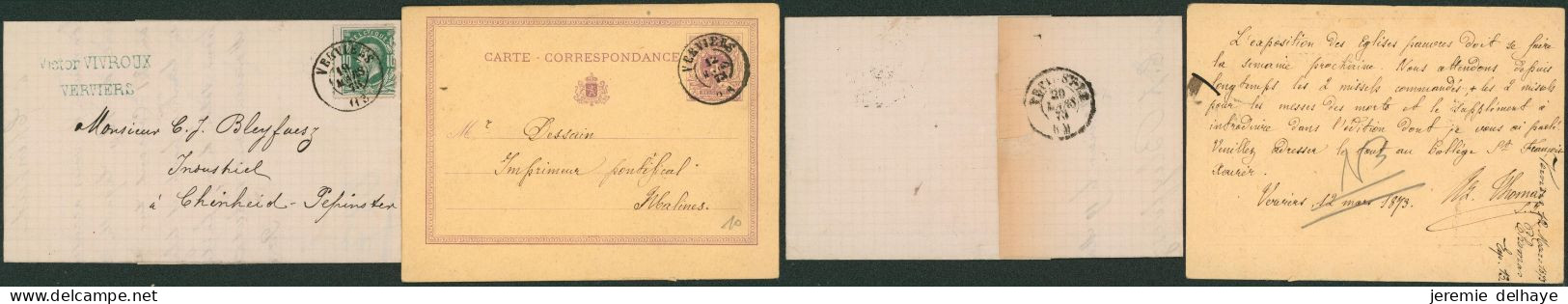 Lot De 2 Documents (EP / Lettre) Obl Double Cercle "Verviers" - Cartes Postales 1871-1909