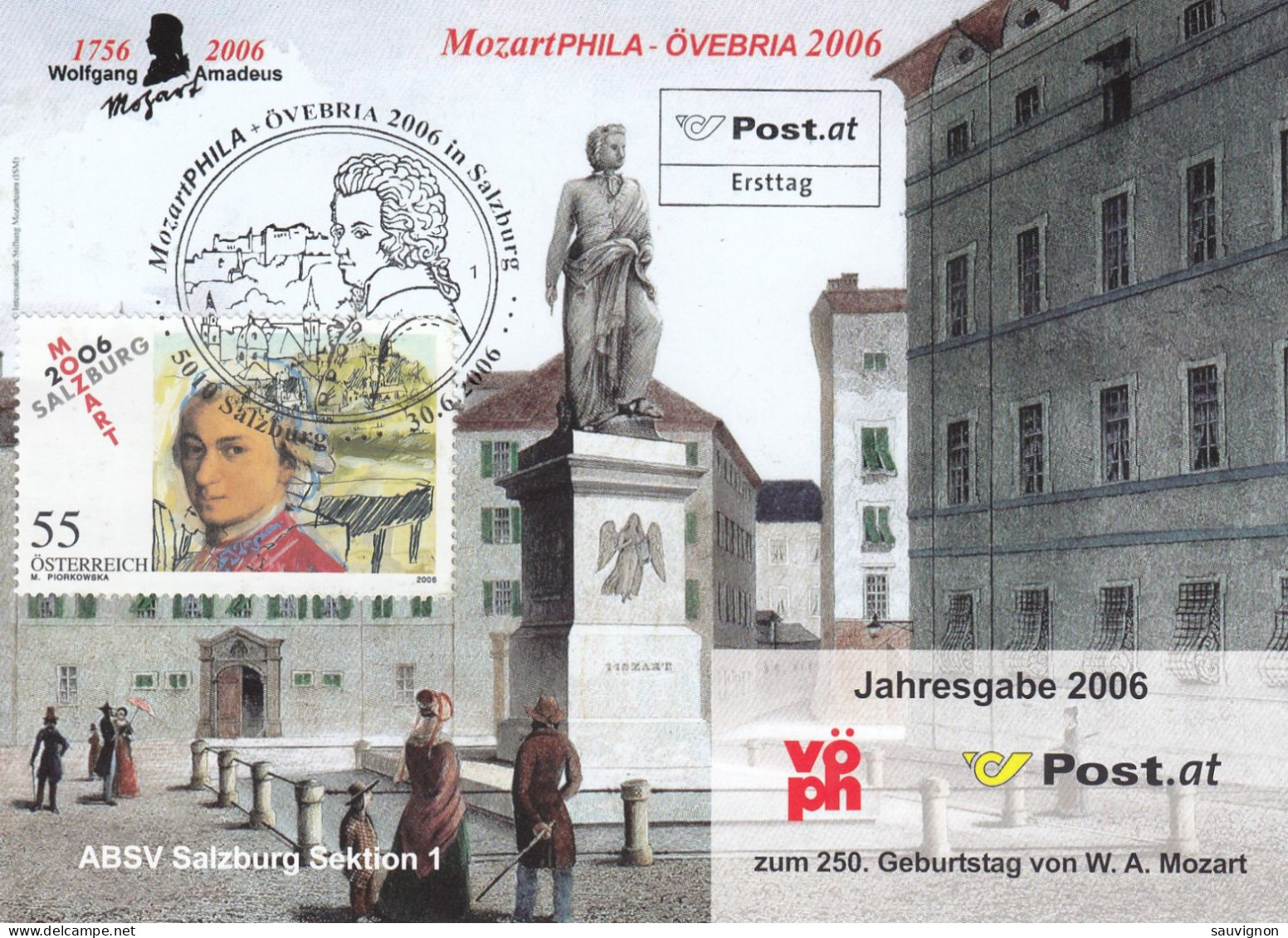 Österreich. Jahresgabe-Karte Zur Mozart-Phila 2006. Mozart Mit Mozart-Denkmal Und Mozart-Sonderstempel - Maximum Cards