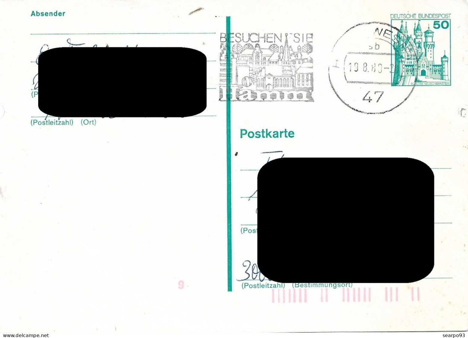GERMANY. POSTAL STATIONERY FROM HAMM TO HANNOVER. 1989 - Postcards - Used