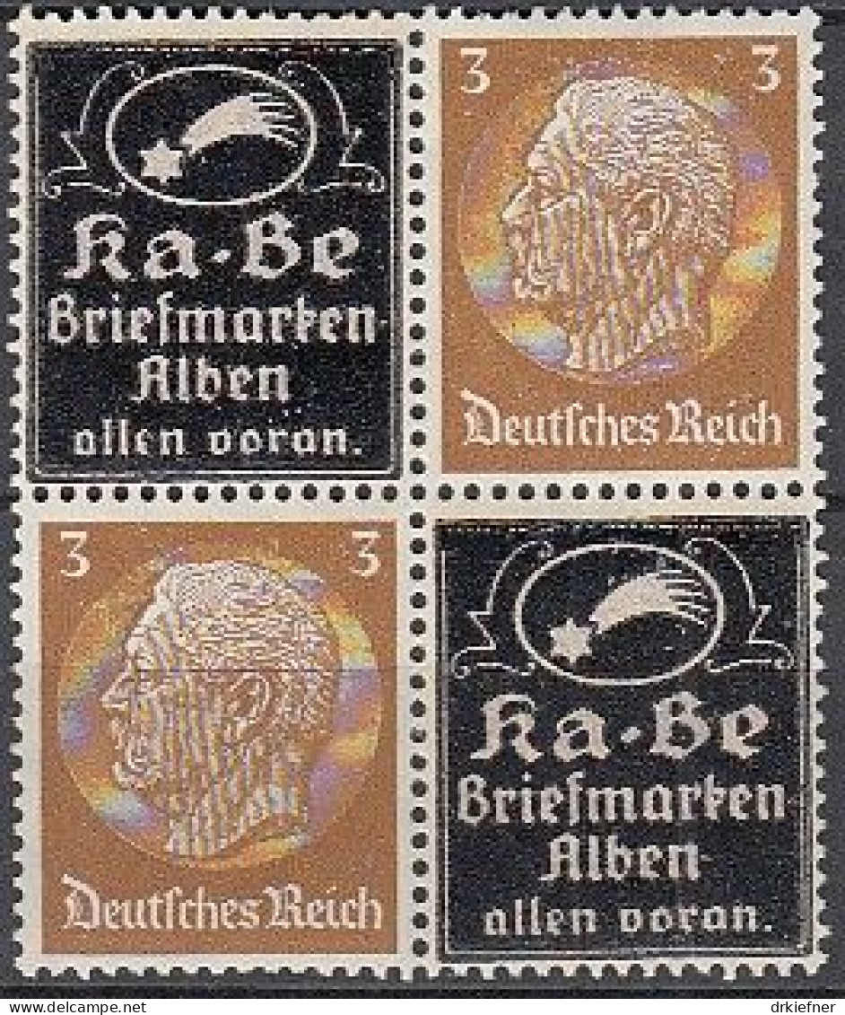 DR  513, 4erBlock, Privater Aufdruck, Ungebraucht *, Ka-Be Briefmarken-Alben, 1937 - Se-Tenant