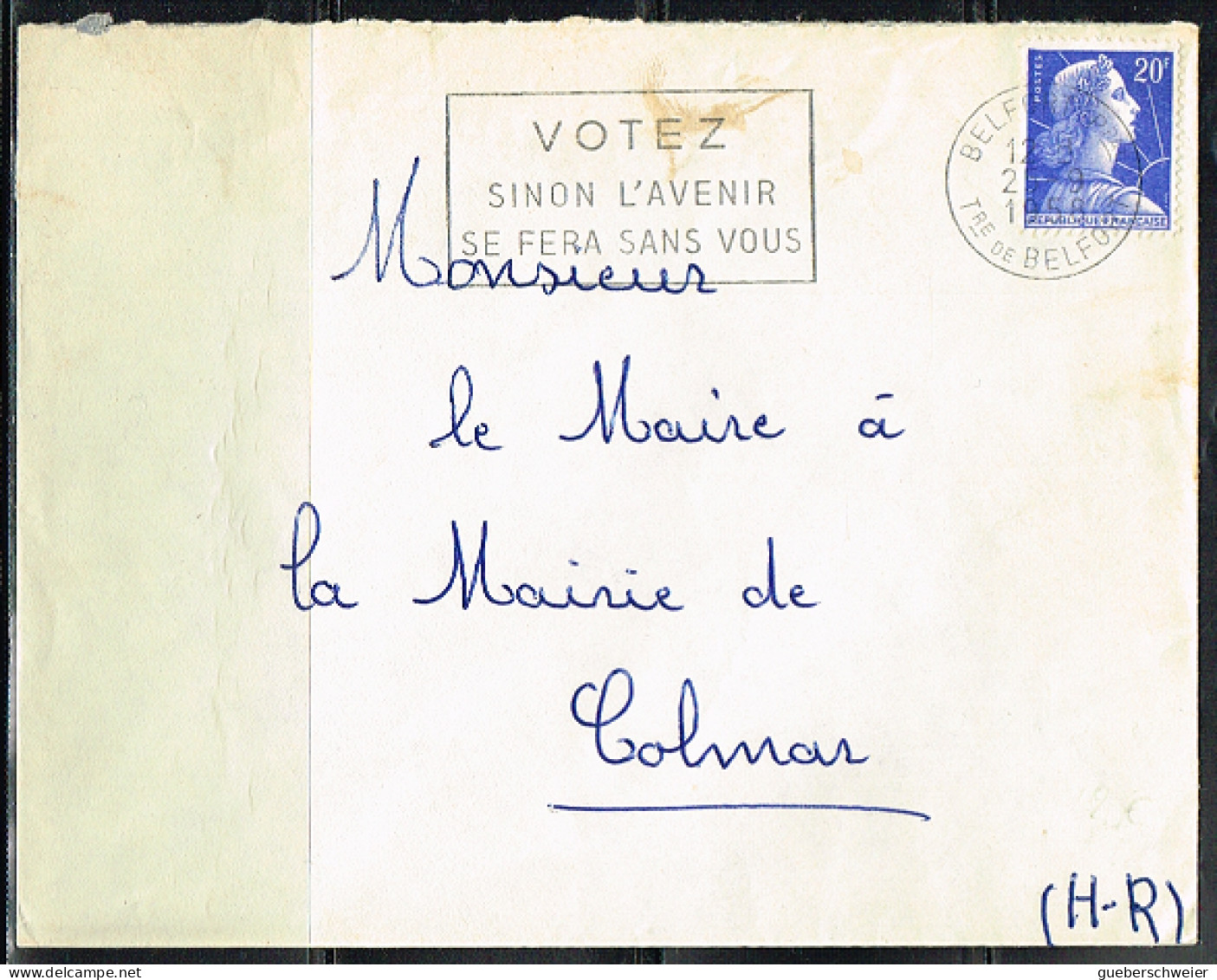 POL-L40 - FRANCE Flamme Sur Lettre De Belfort 1958 "Votez Sinon L'avenir Se Fera Sans Vous" - Mechanical Postmarks (Advertisement)