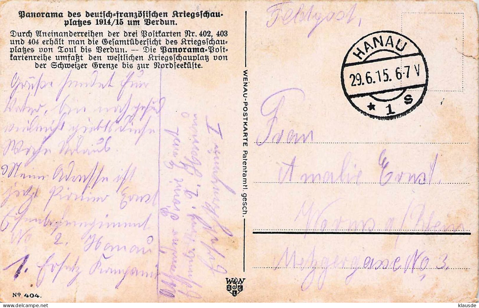 Verdun-Argonnerwald - Übersichtskarte Gel.1915 Feldpost - Verdun