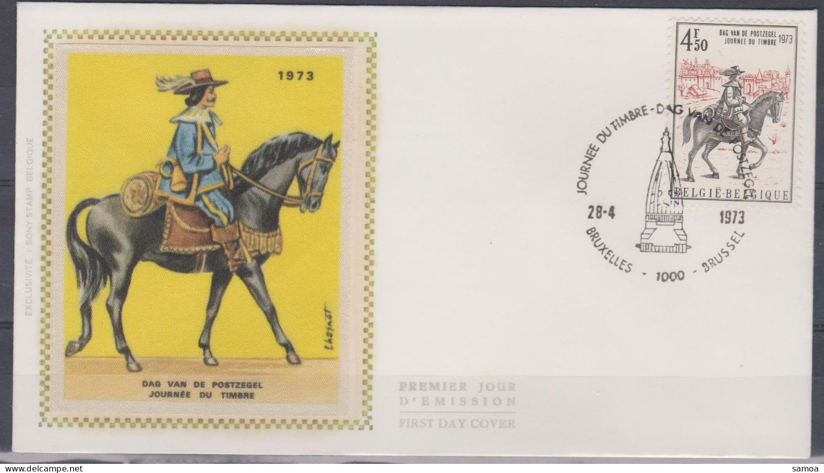 Belgique FDC Soie 1973 1668 Journée Du Timbre Courrier Tour Et Tassis Bruxelles Brussel - 1971-1980