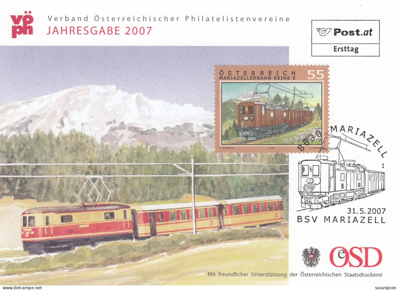 Österreich. Jahresgabe-Karte Mariazeller-Bahn 2007. Mariazeller-Railway On Stamp & Card - Cartes-Maximum (CM)