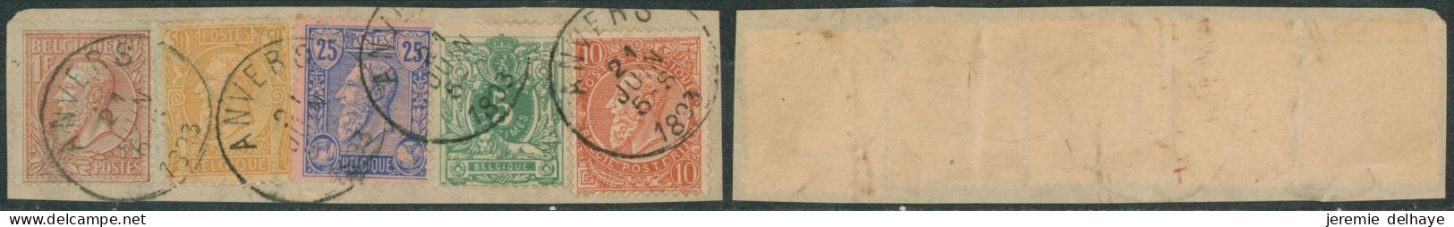 Grand Fragment + N°45, 48, 50, 51 Et 57 Obl Simple Cercle "Anvers" - 1884-1891 Léopold II