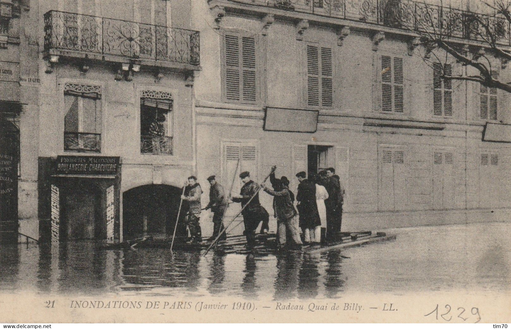 PARIS    CRUE DE LA  SEINE 29 JANVIER  1910   RADEAU  QUAI DE BILLY  DEVANT  BOULAGERIE   CHARCUTERIE    PRODUIT  MACONN - Inondations De 1910