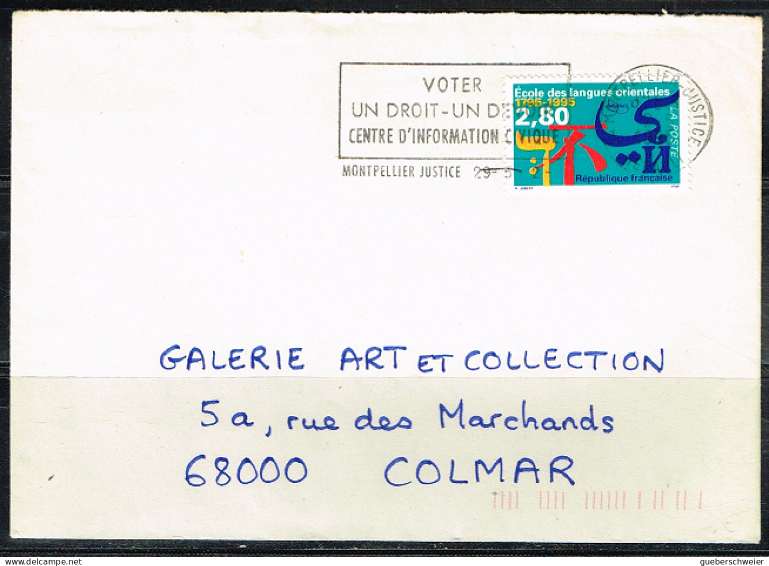 POL-L44 - FRANCE Flamme Sur Lettre De Montpellier 1995 "Votez Un Droit Un Devoir Centre D'information Citoyen" - Mechanical Postmarks (Advertisement)