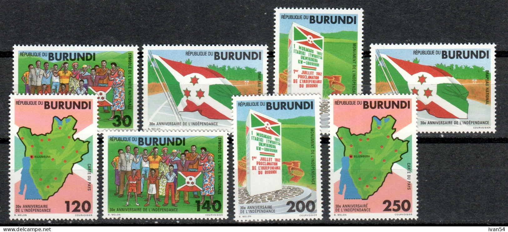 BURUNDI 986-93  ** MNH – 30 Years Independence  1992 - Neufs