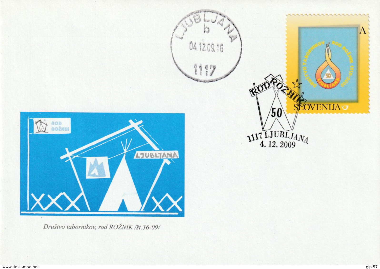 SCOUT SLOVENIA 2009 - FDC 50. SCOUT CLUB LJUBLJANA. SPECIAL CANCEL LJUBLJANA - Slovénie