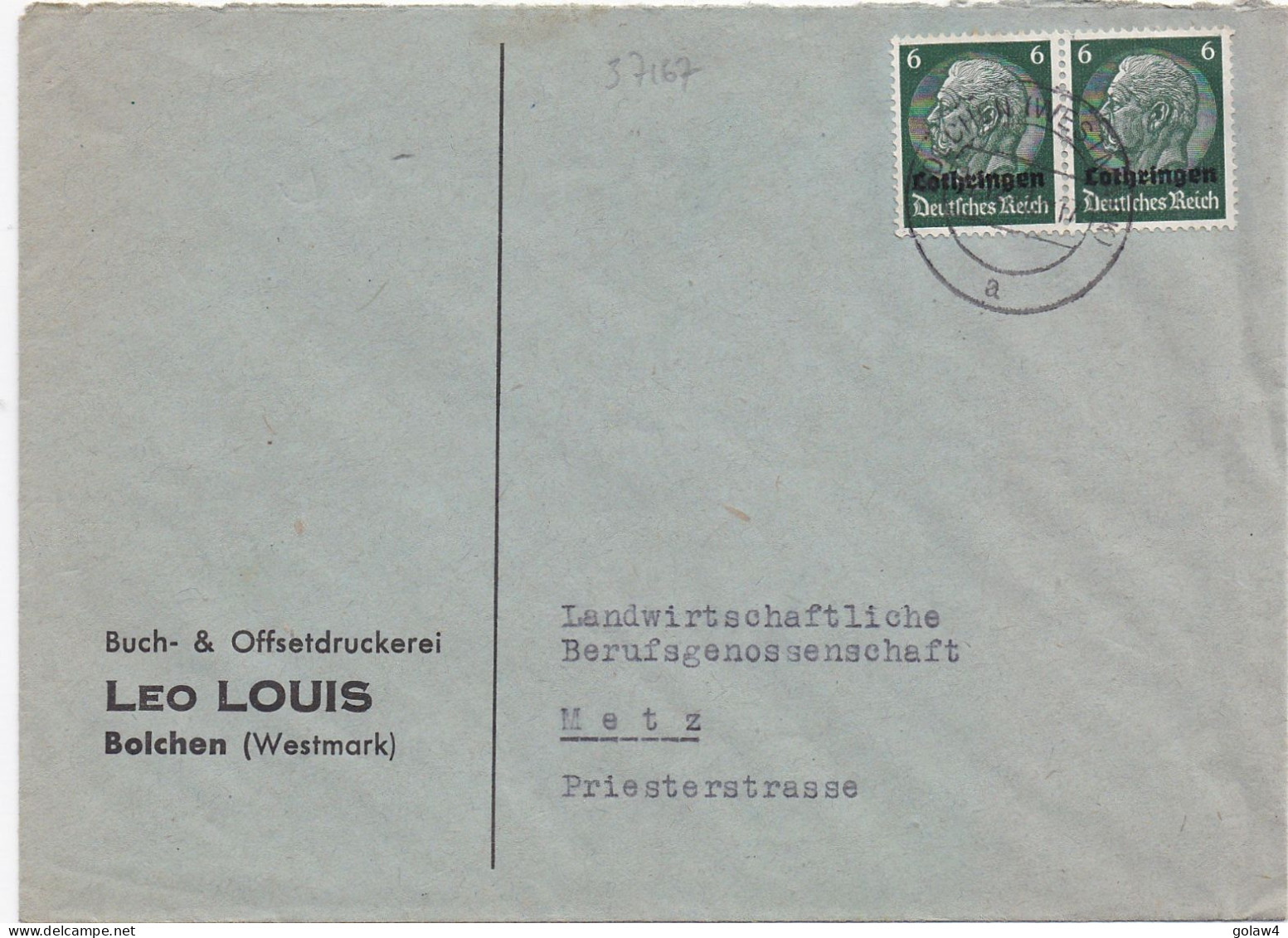37167# HINDENBURG LOTHRINGEN LETTRE Obl BOLCHEN WESTMARK A Décembre 1941 BOULAY MOSELLE Pour METZ - Brieven En Documenten