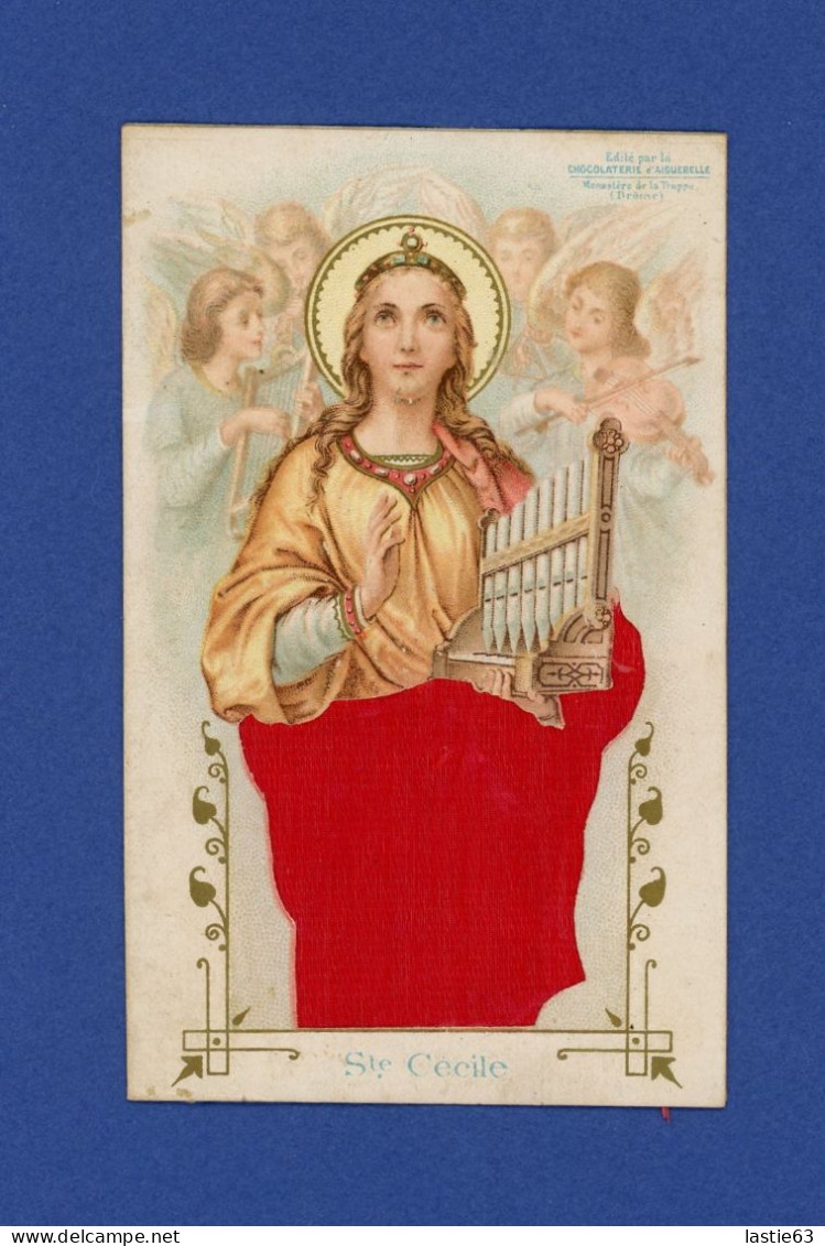 Image Religieuse Souvenir De  N. D. D' Aiguebelle   Sainte  Cécile  Bas De La Robe En Tissu Soie Patronne Des Musiciens - Devotion Images