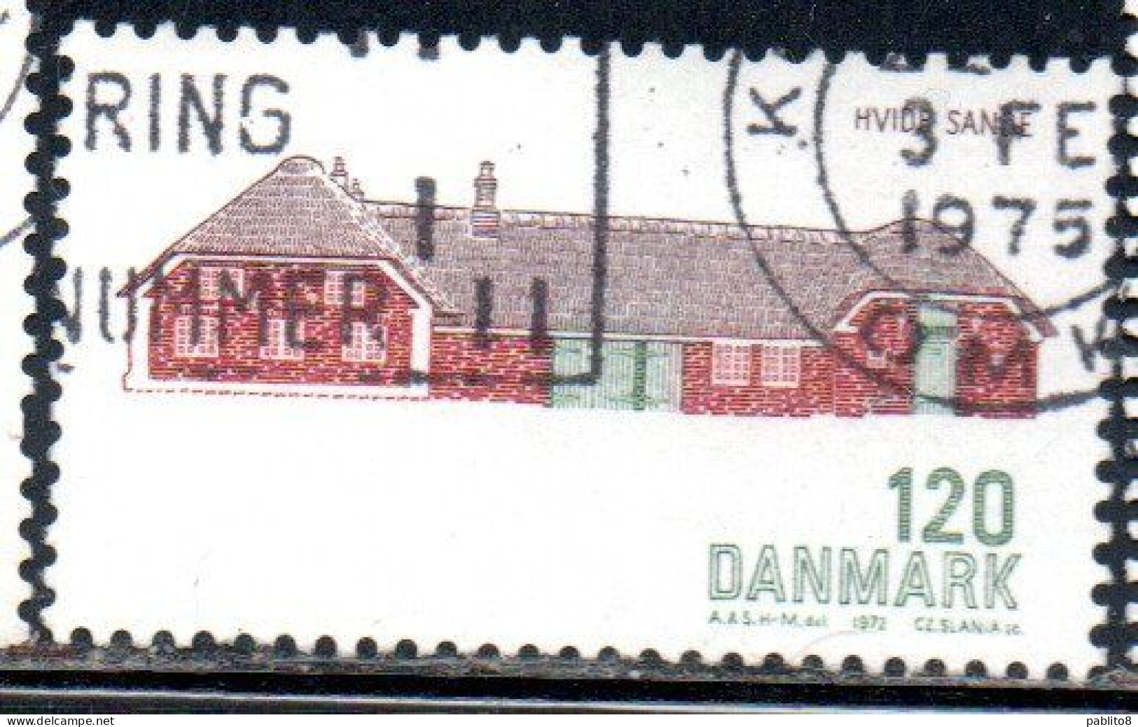 DANEMARK DANMARK DENMARK DANIMARCA 1972 ARCHITECTURE HVIDE SAND FARMHOUSE 1.20k USED USATO OBLITERE' - Used Stamps
