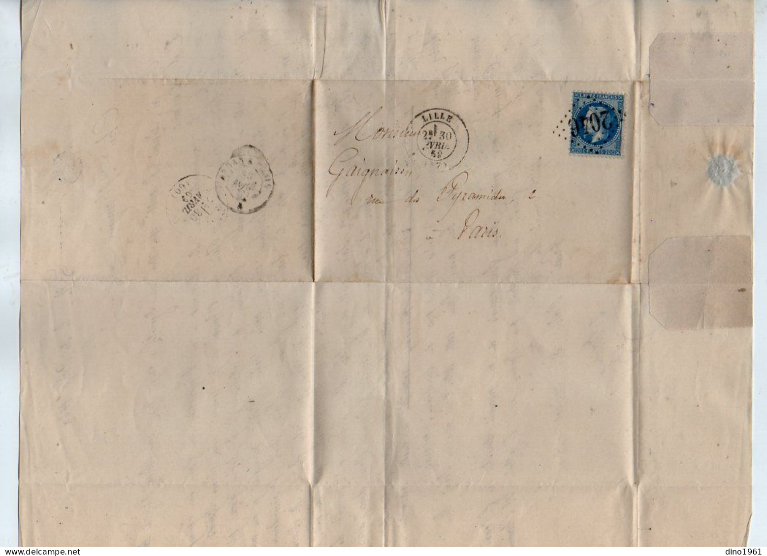 TB 4814 - 1869 - LAC - Lettre De M. FAURE ( Photographe ? ) à LILLE Pour M. GAIGNAISON à PARIS - 1849-1876: Période Classique