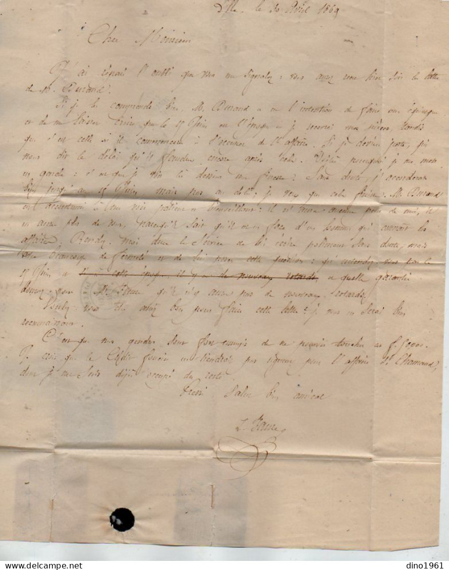 TB 4814 - 1869 - LAC - Lettre De M. FAURE ( Photographe ? ) à LILLE Pour M. GAIGNAISON à PARIS - 1849-1876: Période Classique