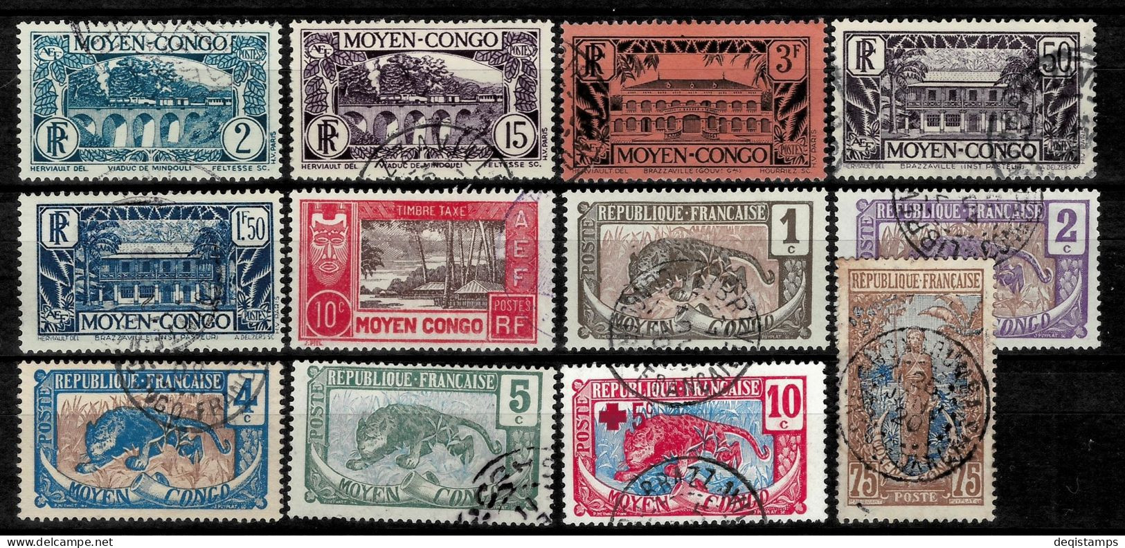 French Middle Congo 1907/1930 Fauna Used Stamps Lot - Unused Stamps