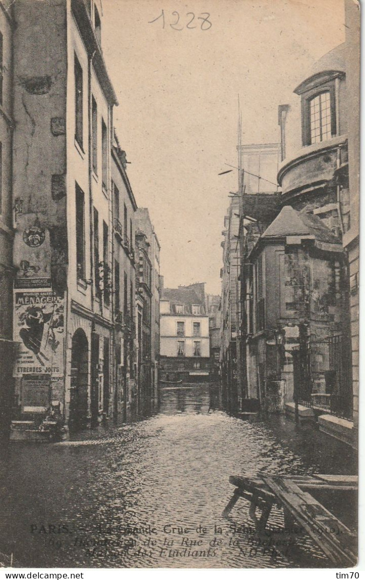 PARIS  DEPART   CRUE  DE LA  SEINE  29 JANVIER  1910     RUE  DE BÛCHERIE  , MAISON DES ETUDIANTS - Paris Flood, 1910