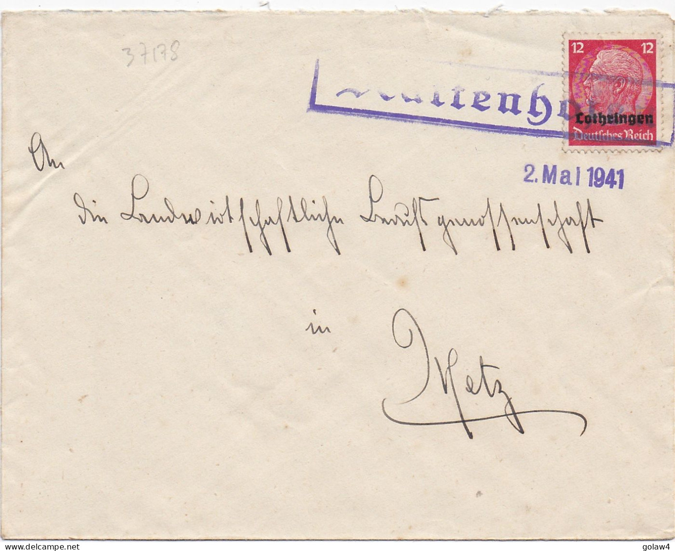 37178# HINDENBURG LOTHRINGEN LETTRE SENTZICH Obl KATTENHOFEN 2 Mai 1941 CATTENOM MOSELLE METZ - Brieven En Documenten
