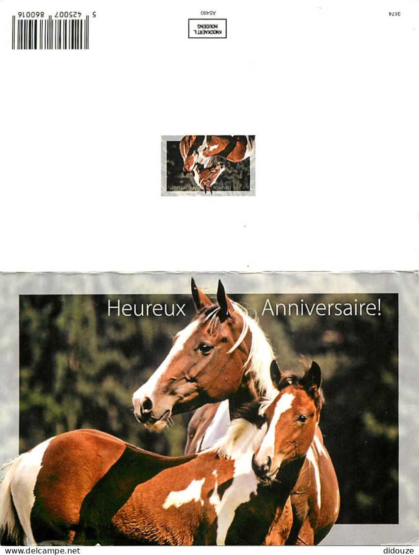 Format Spécial - 170 X 110 Mms Repliée - Animaux - Chevaux - Pouliche Et Son Poulain - Carte Anniversaire - Frais Spécif - Horses