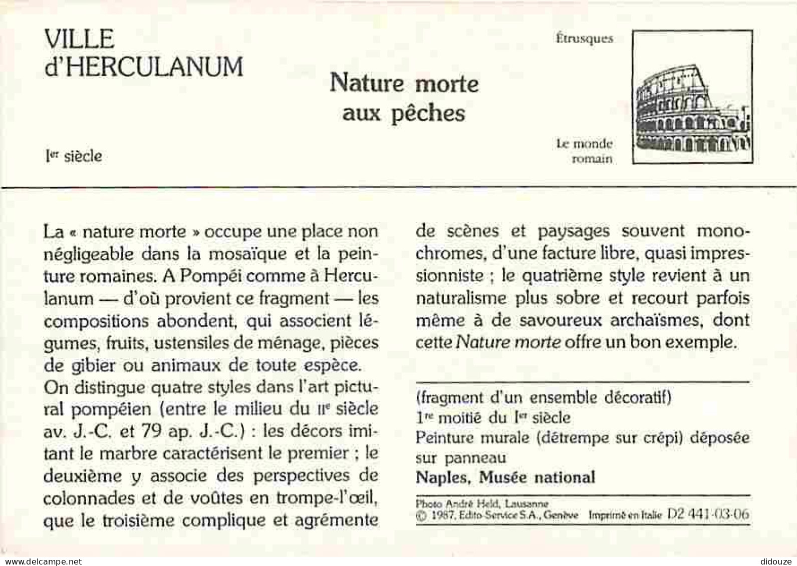 Art - Peinture - Ville D'Herculanum - Nature Morte Aux Peches - Description De L'oeuvre Au Dos - Carte Neuve - CPM - Voi - Paintings