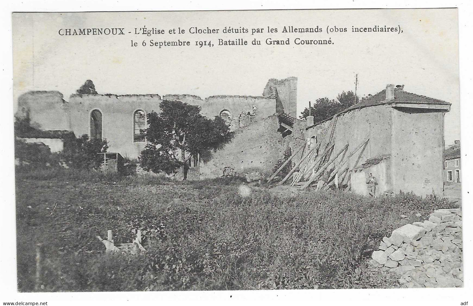 CPA CHAMPENOUX, L'EGLISE ET LE CLOCHER DETRUITS PAR LES ALLEMANDS ( OBUS INCENDIAIRES ) LE 6 SEPTENBRE 1914, 54 - Autres & Non Classés