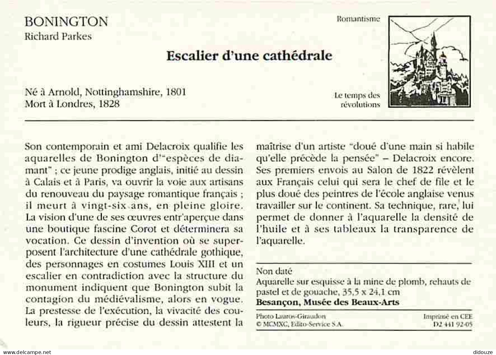 Art - Peinture - Richard Parkes Bonington - Escalier D'une Cathédrale - Description Du Tableau Au Dos - CPM - Voir Scans - Paintings