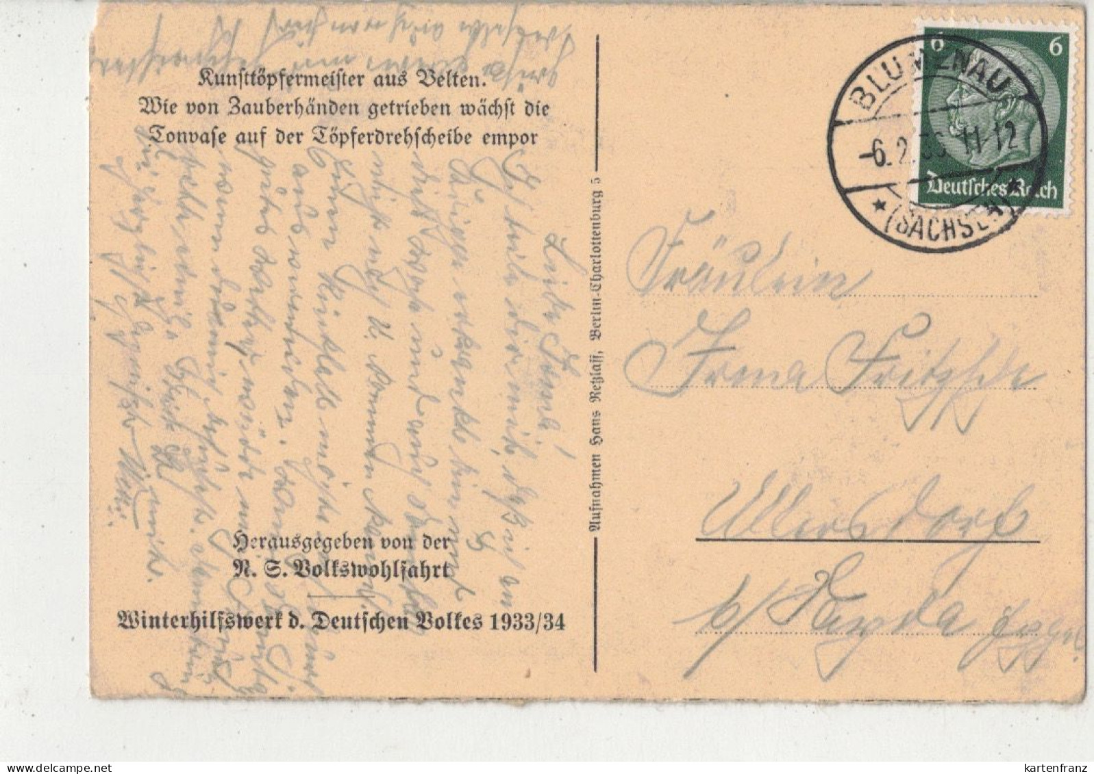 Bildpostkarte Ganzsache Postkarte WHW DR 1933 / 1934 Gemälde - Töpfermeister Aus Velten - O - Other & Unclassified