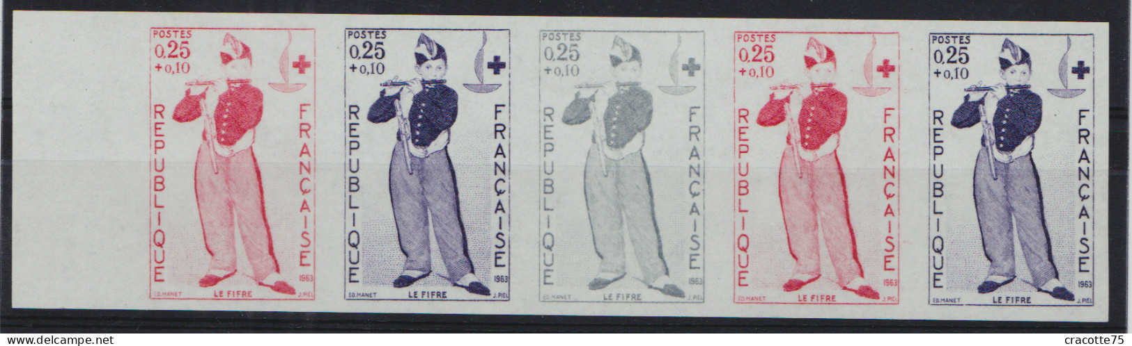 FRANCE - N°1323/1324. Croix-Rouge 1963. Le Fifre De Manet. Bande De 5. Luxe. - Musique