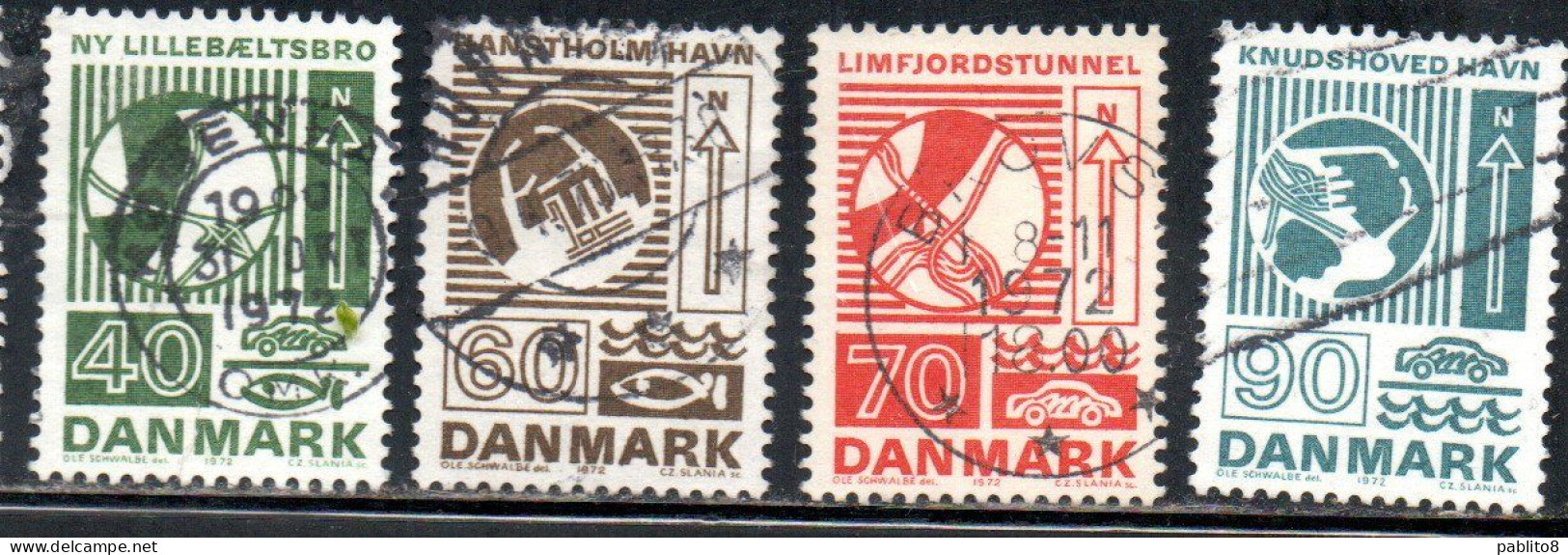 DANEMARK DANMARK DENMARK DANIMARCA 1972 HIGHWAY ENGINEERING DIAGRAMS COMPLETE SET SERIE USED USATO OBLITERE' - Oblitérés