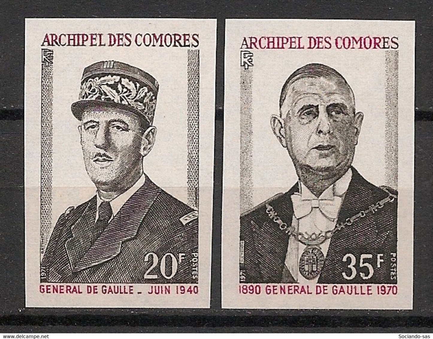 COMORES - 1971 - N°YT. 77 à 78 - De Gaulle - Non Dentelé / Imperf. - Neuf Luxe ** / MNH / Postfrisch - Ungebraucht