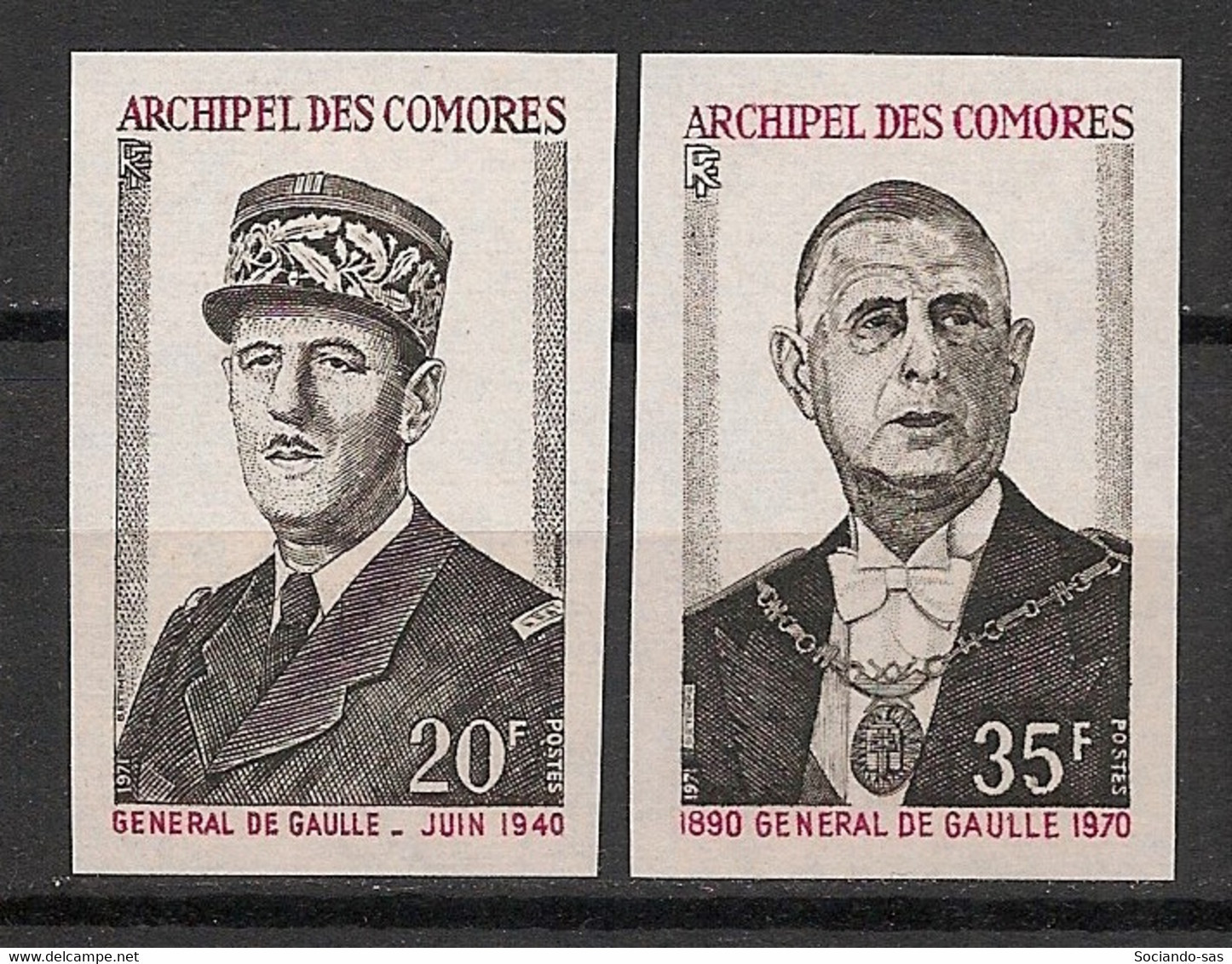 COMORES - 1971 - N°YT. 77 à 78 - De Gaulle - Non Dentelé / Imperf. - Neuf Luxe ** / MNH / Postfrisch - Unused Stamps