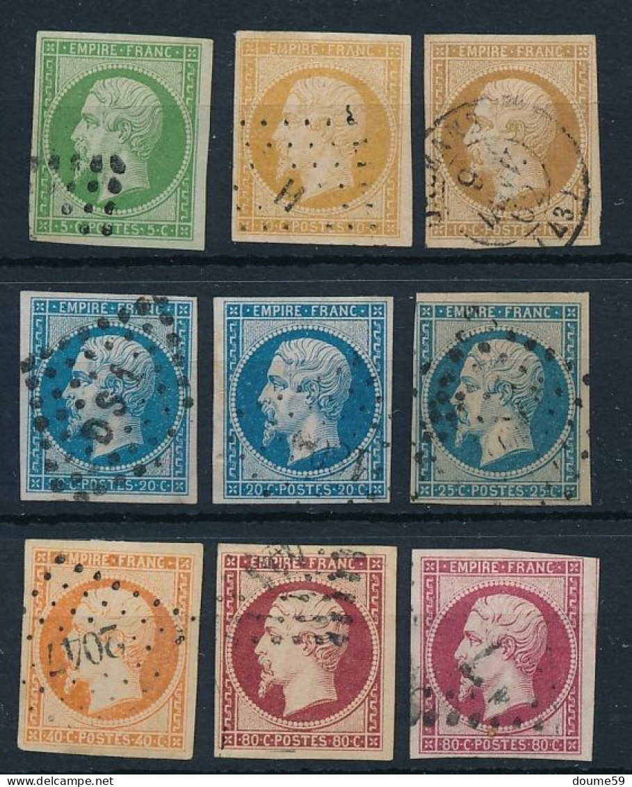 A-744: FRANCE:   Lot "NAPOLEON" Obl  N°12-13A-13B-14A(pli)-14B(à Laver)-15-16-17A-17B - 1853-1860 Napoleon III