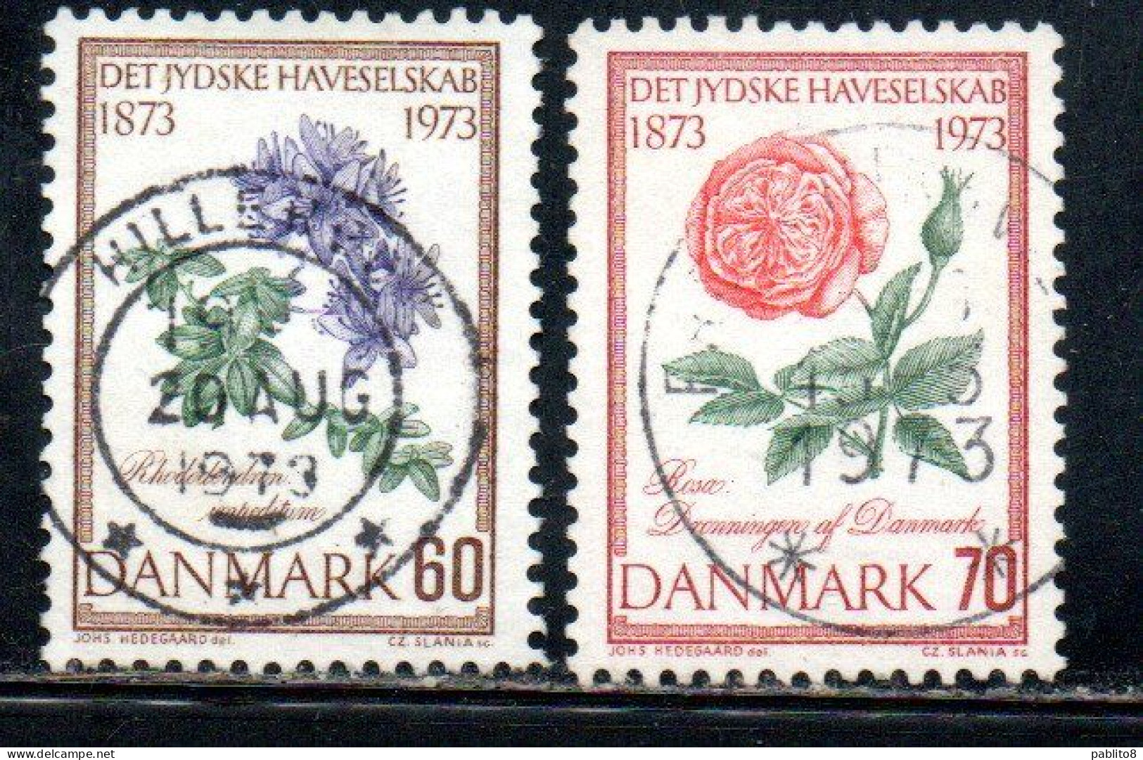 DANEMARK DANMARK DENMARK DANIMARCA 1973 CENTENARY OF HORTICULTURAL SOCIETY FLORA FLOWERS SET SERIE USED USATO OBLITERE' - Oblitérés