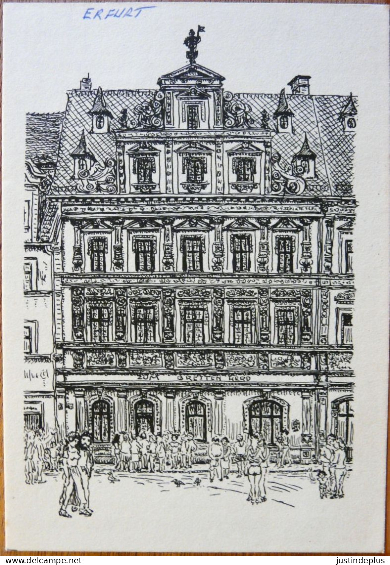 ERFURT HAUS ZUM BREITEN HERD AUF DEM FISHMARKT FEDERZEICHNUNG K. FRANKE DESSIN A LA PLUME - Peintures & Tableaux