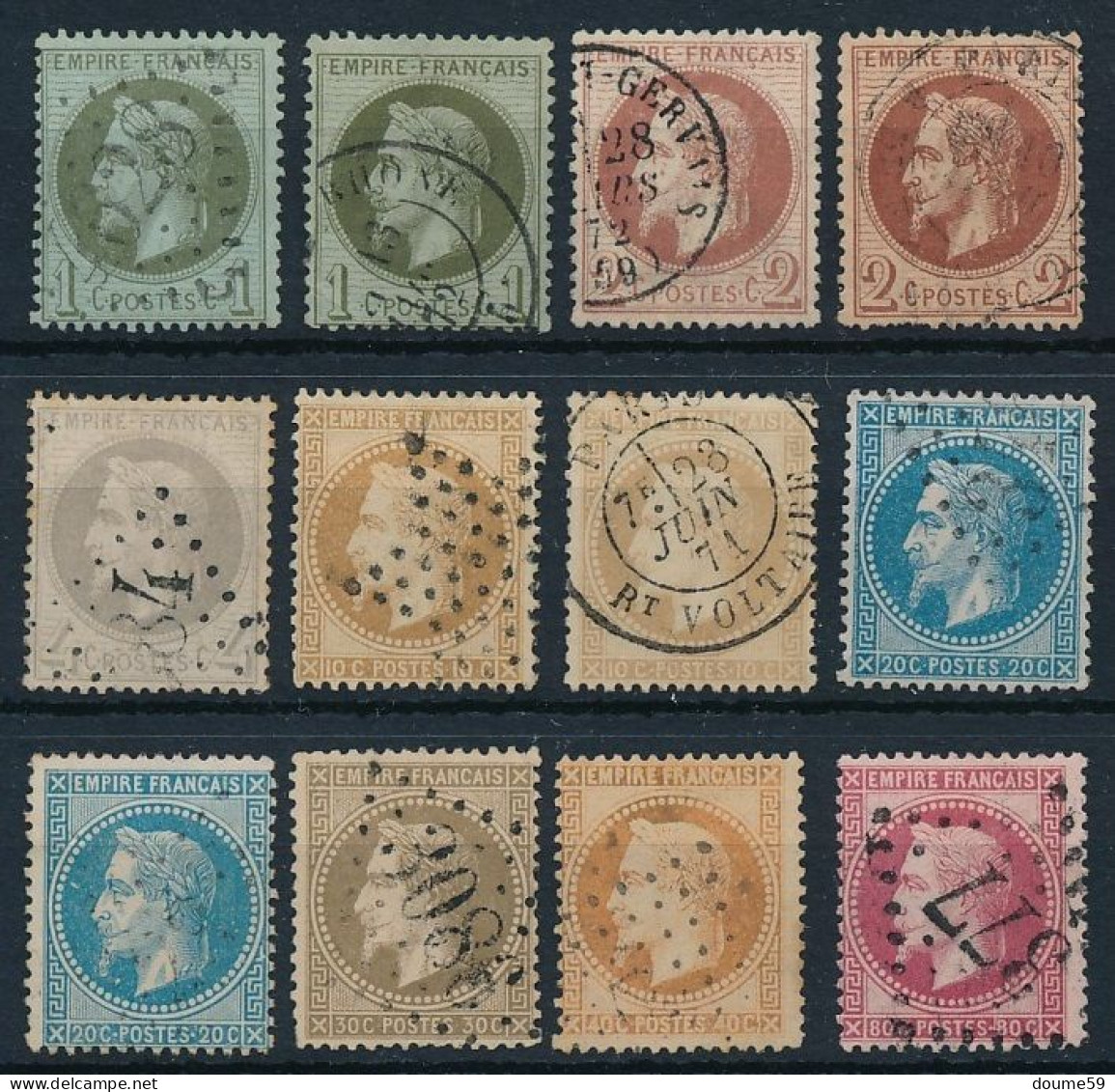 A-746: FRANCE:   Lot "NAPOLEON" Obl  N° Entre 25 Et 32 (petite Déchirure Sur Le 2ème N°25) - 1863-1870 Napoleon III With Laurels