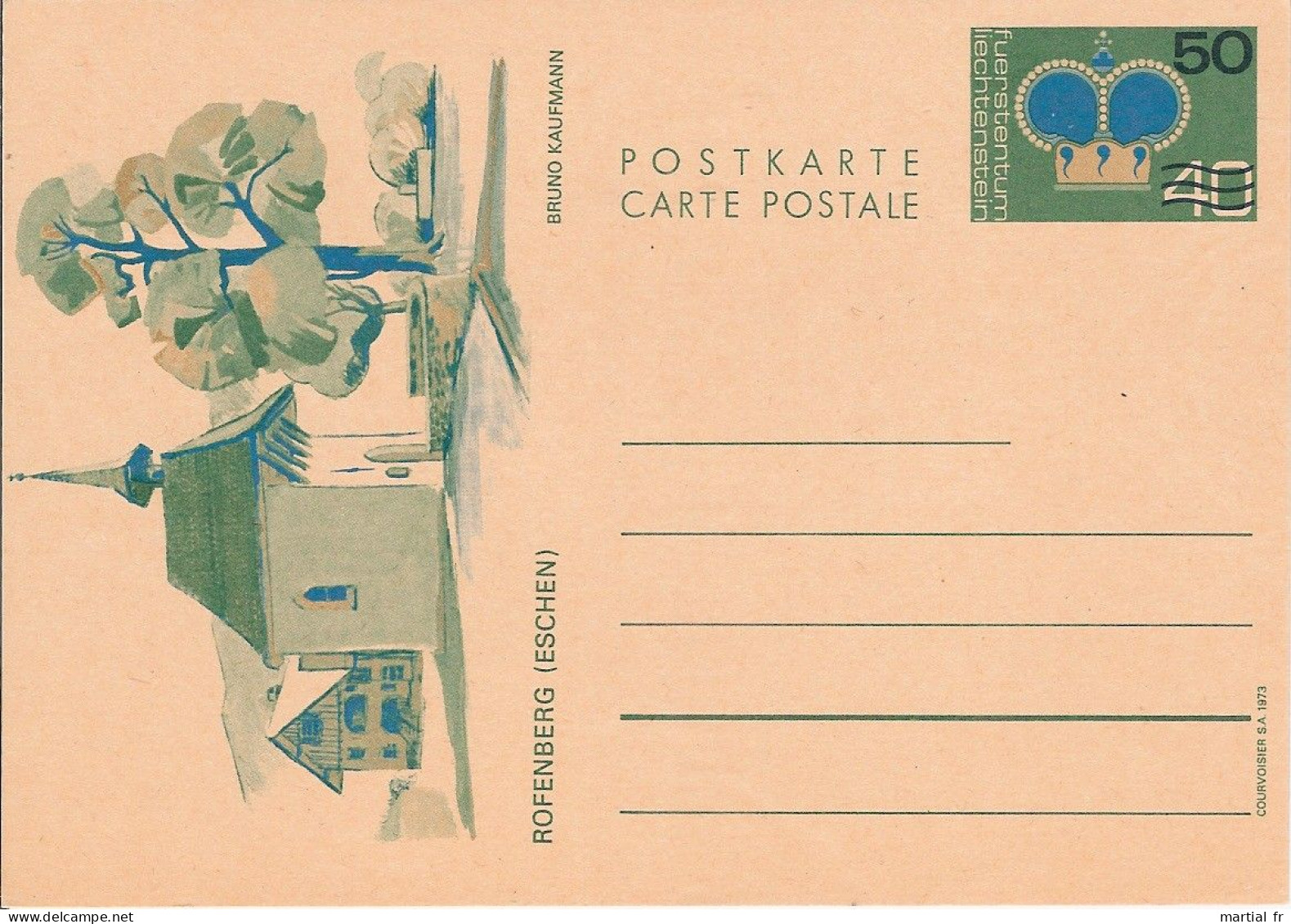 FUERSTENTUM LIECHTENSTEIN ENTIER POSTAL STATIONERY GANZSACHE GS ARCHITECTURE ROFENBERG ESCHEN COLOMBAGE BRUNO KAUFMANN - Other & Unclassified