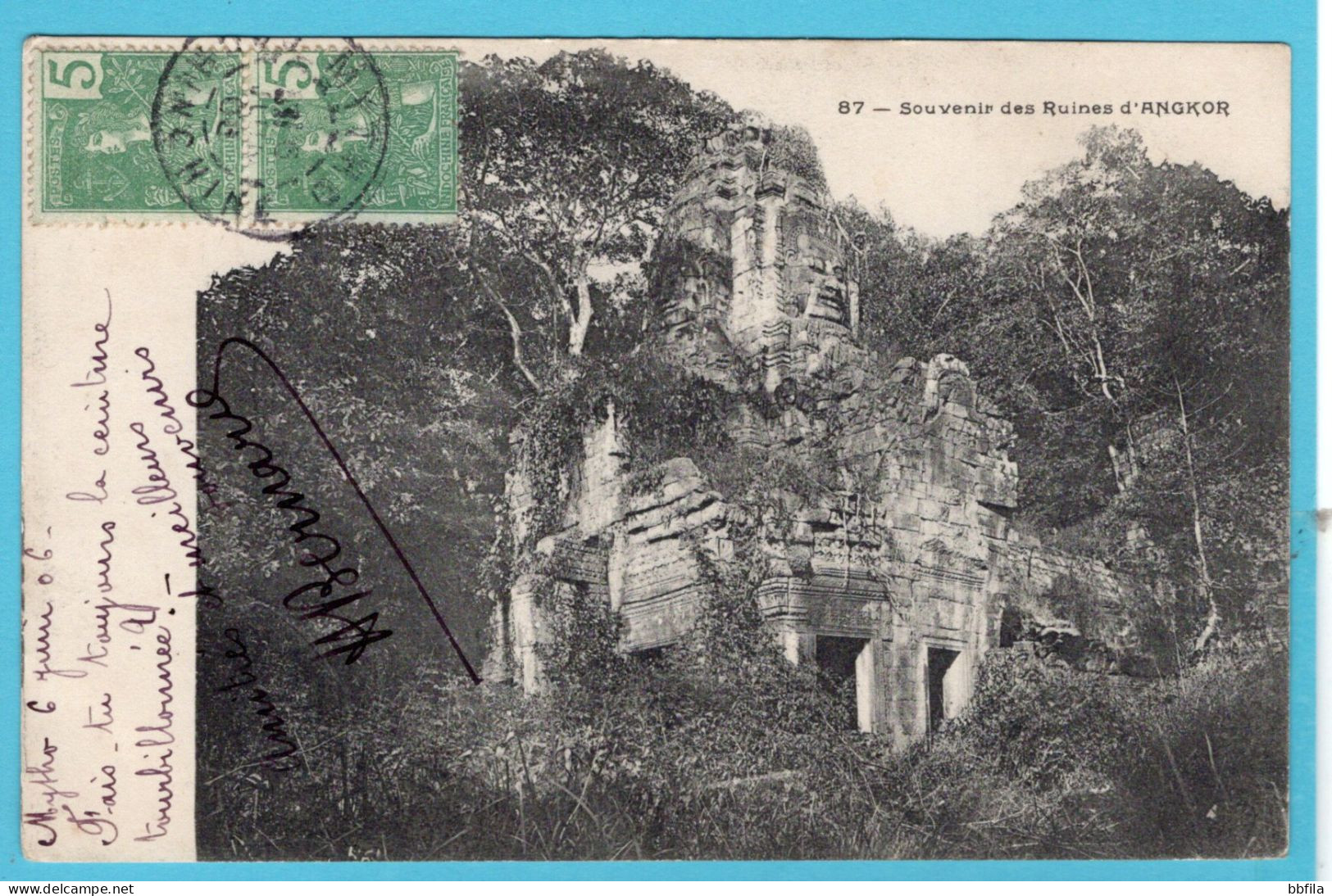 INDO CHINA Française PPC Ruines D' Angkor 1906 Saigon To Cambodja - Cambodia