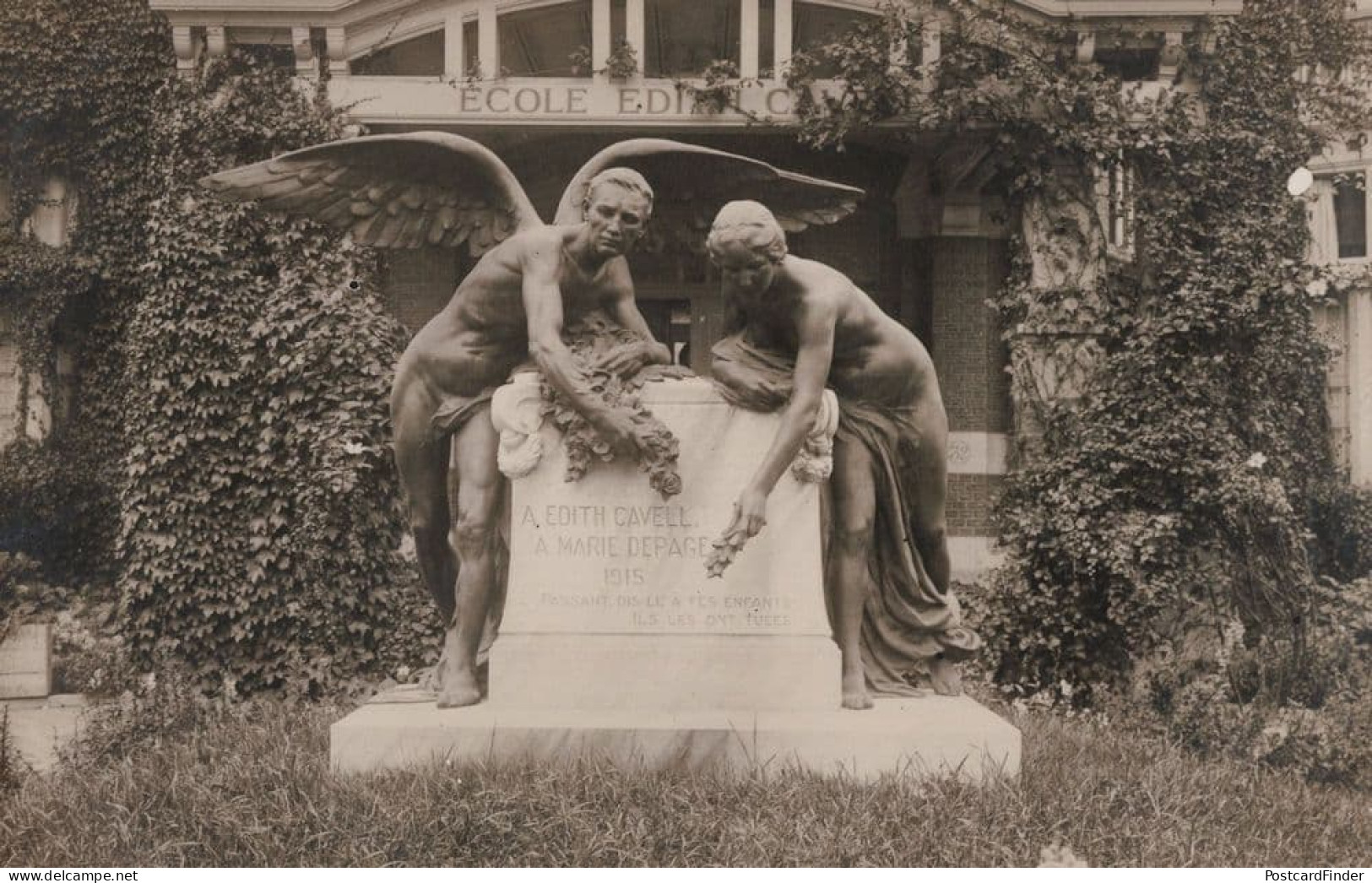 Nurse Edith Cavell Ecole RARE Old French Memorial Statue Angels Postcard - Croix-Rouge