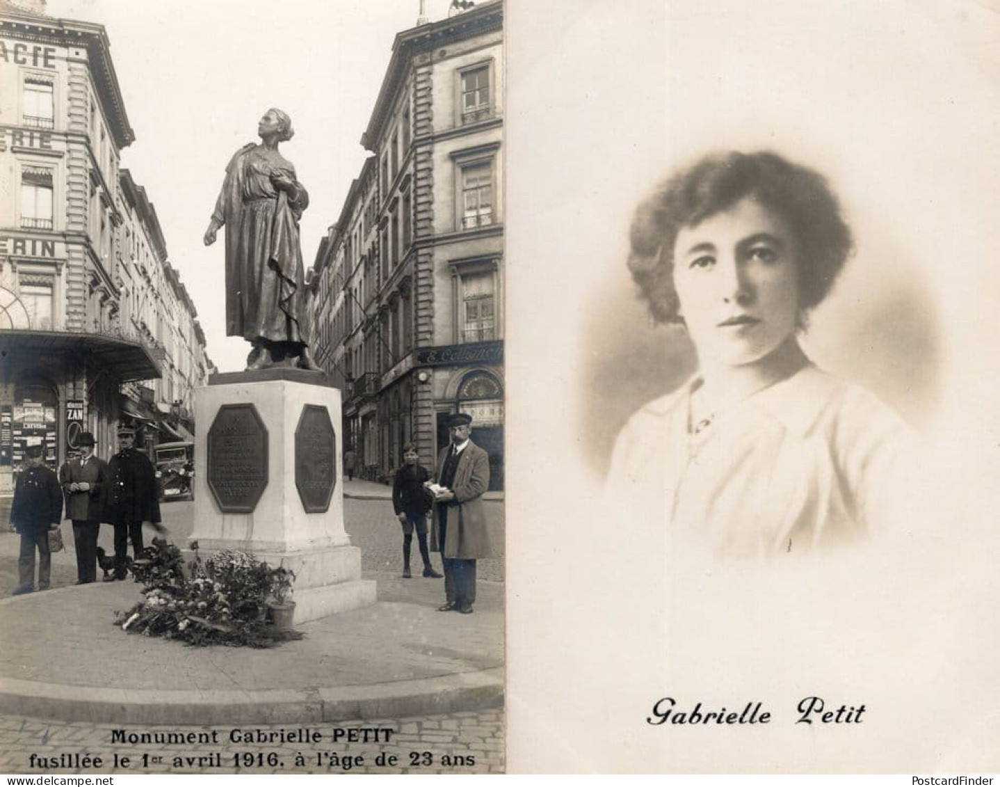 WW1 Spy Gabrielle Petit 2x Antique Portrait Memorial Postcards - Rotes Kreuz