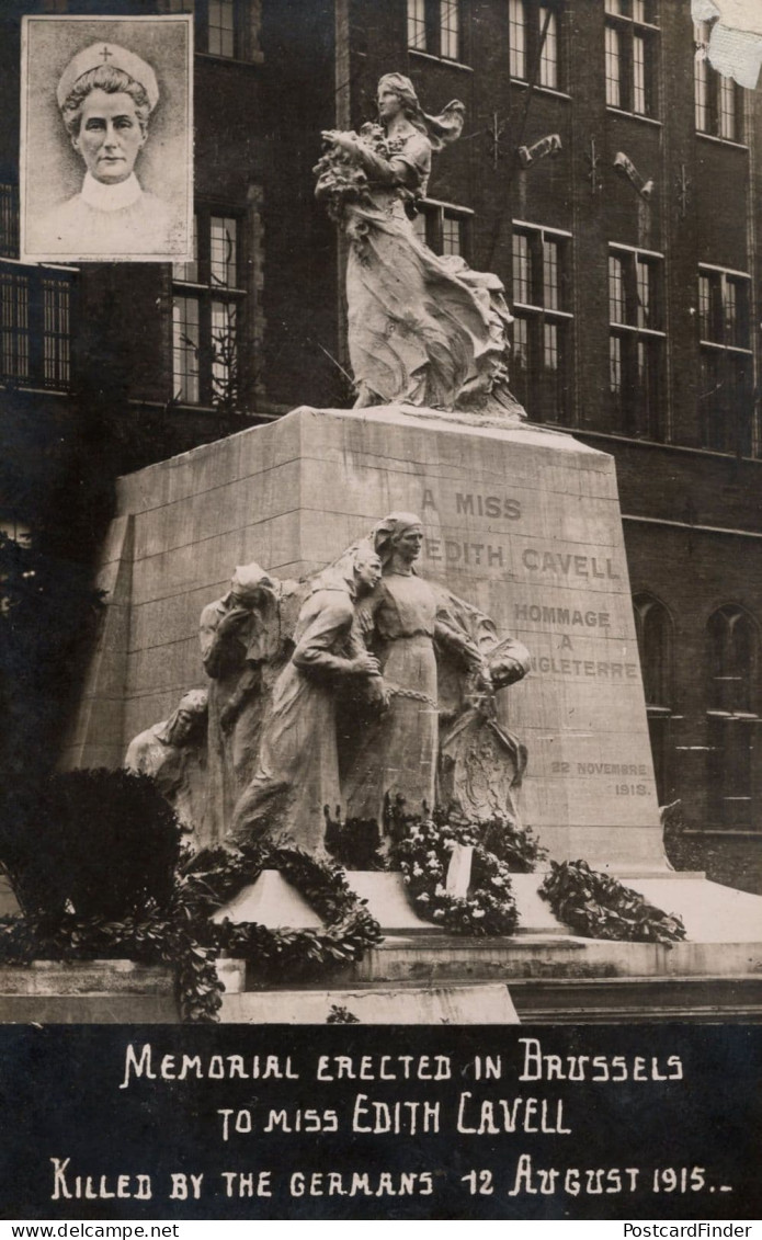 Memorial To Edith Cavell Nurse WW1 Antique Bruxelles Postcard - Rotes Kreuz