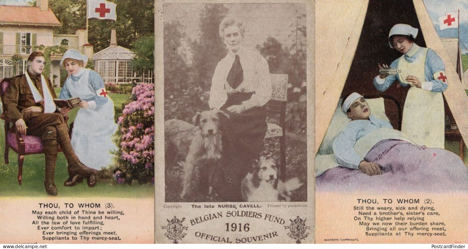 Belgian Belgium Soliders Fund Official 1916 Souvenir Edith Cavell Postcard & More - Red Cross