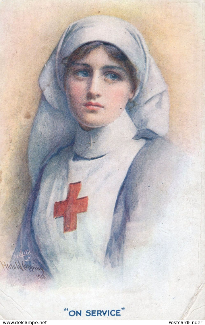 Red Cross Nurse On WW1 Military Service Old War Postcard - Rotes Kreuz