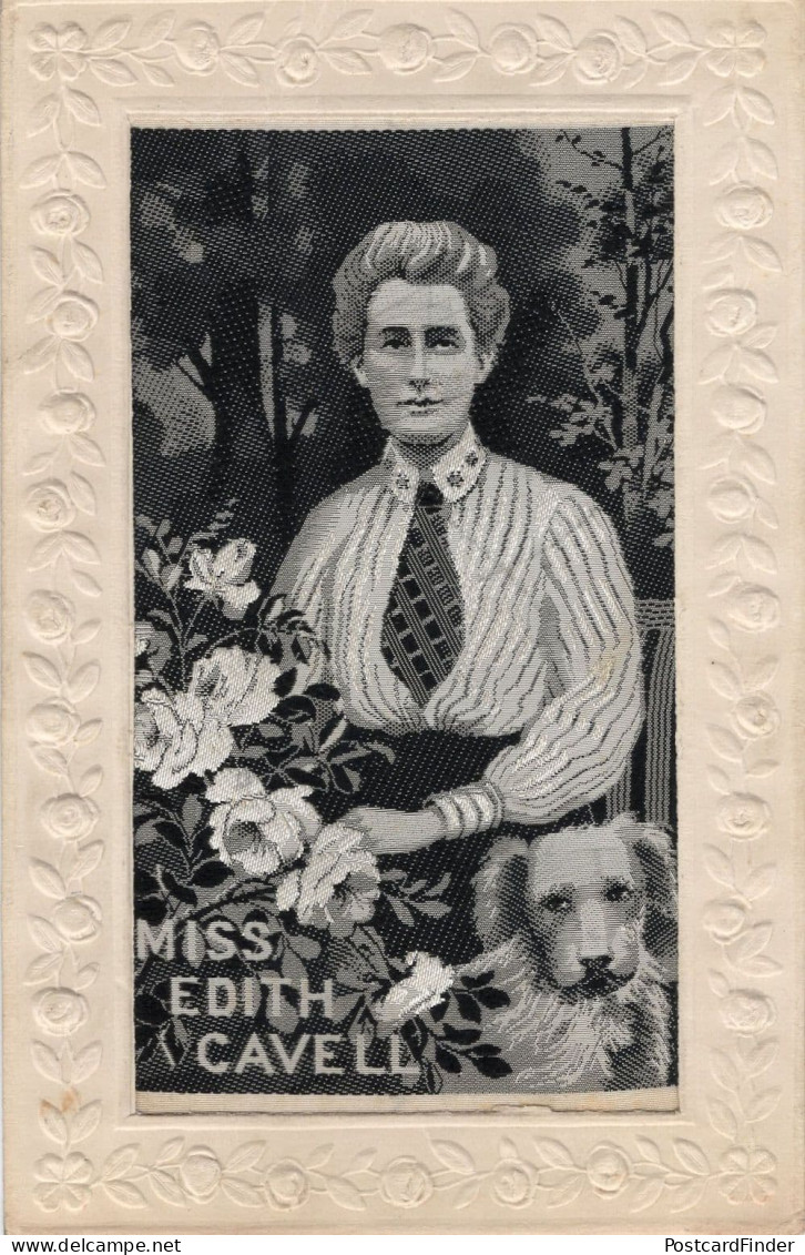 Miss Edith Cavell WW1 Military Nurse Antique Silk Postcard - Croce Rossa