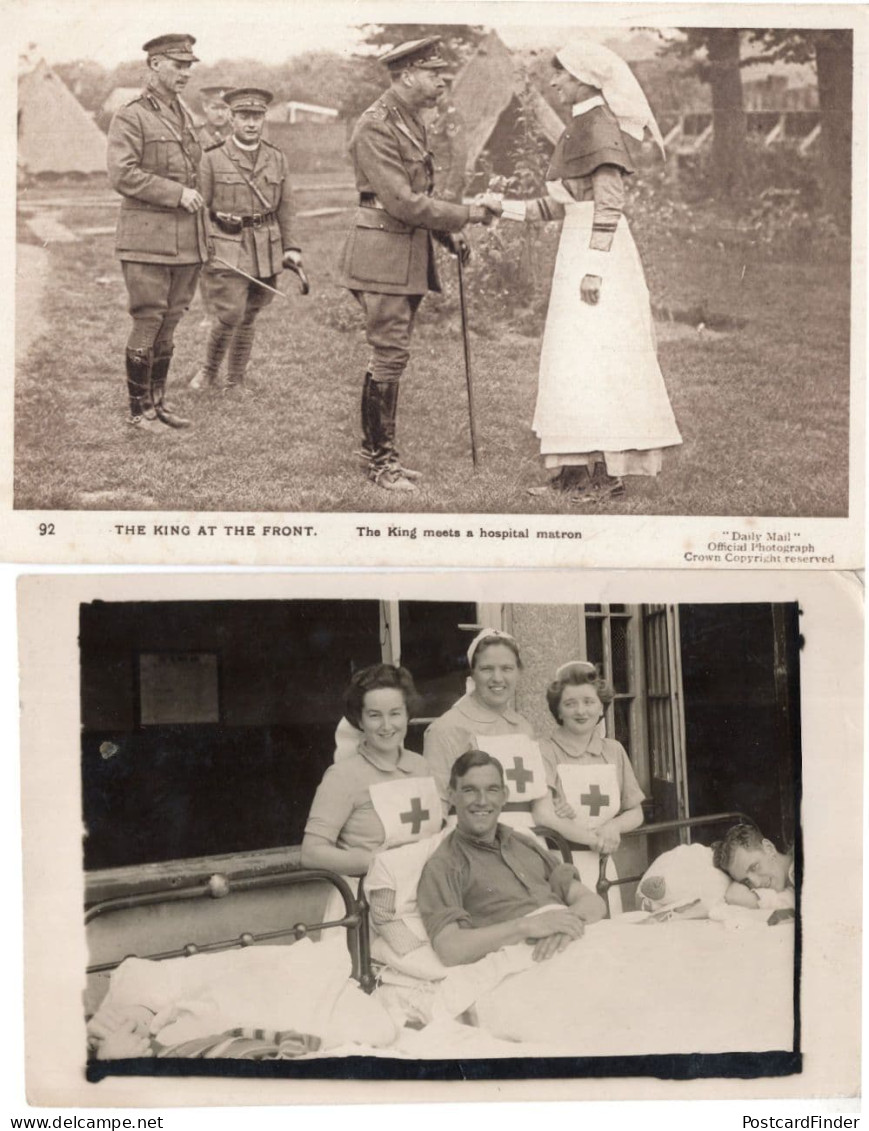 The King Meets A WW1 Hospital Matron Postcard & Red Cross Nurse Old Photo - Cruz Roja