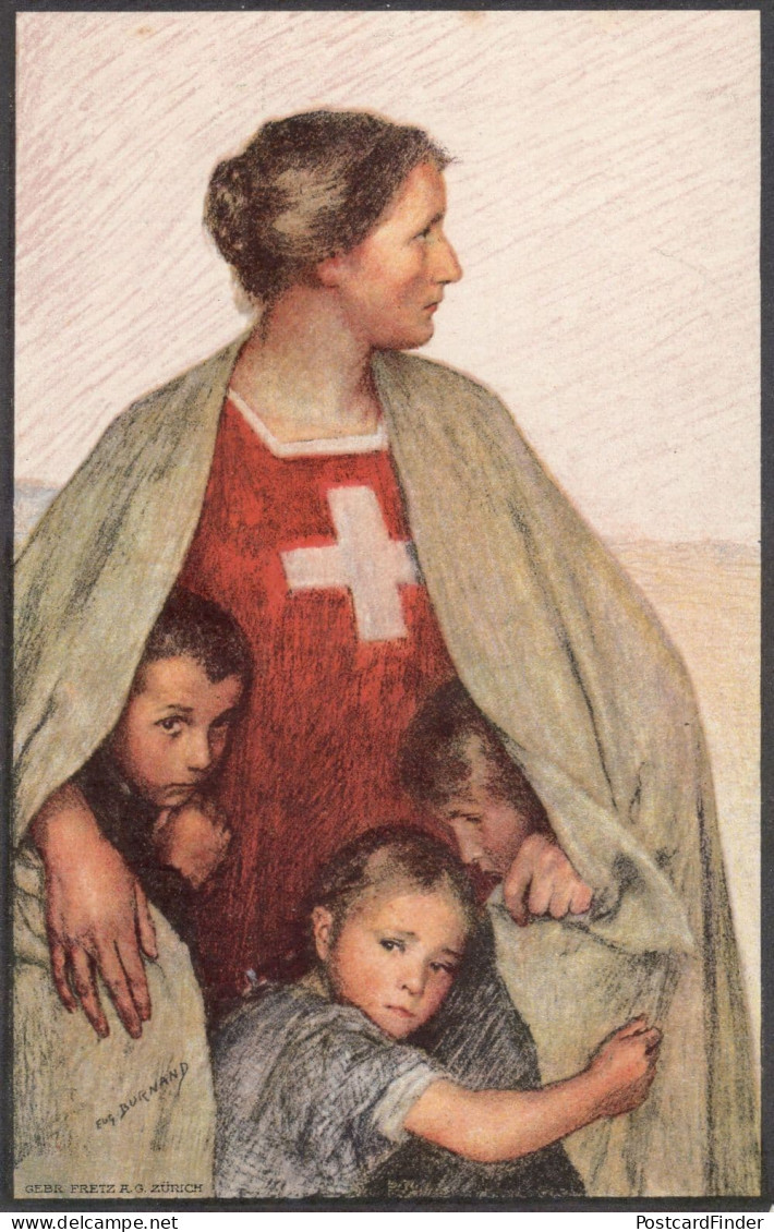 Switzerland Red Cross Nurse & Swiss Children Antique Postcard - Croix-Rouge